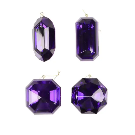 4&ndash;5&Prime; Purple Rectangle Jewel Glitter Ornaments - Set for 4 {1}