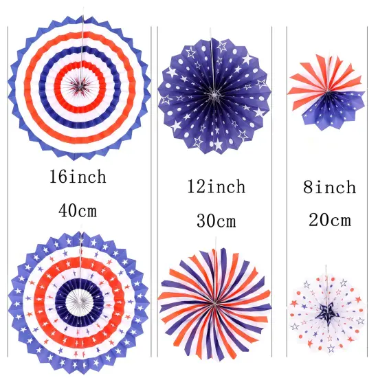 Independence Day Party Hanging Paper Fans Decorations -National Day Patriotic American Theme Birthday Party 4th of July Party Ceiling Hangings Photo Booth Backdrops Decorations, 12pc {2}