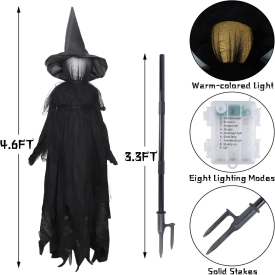 Set of 3 Halloween 4.6 FT Light Up Witch Stakes with LED Lights {3}