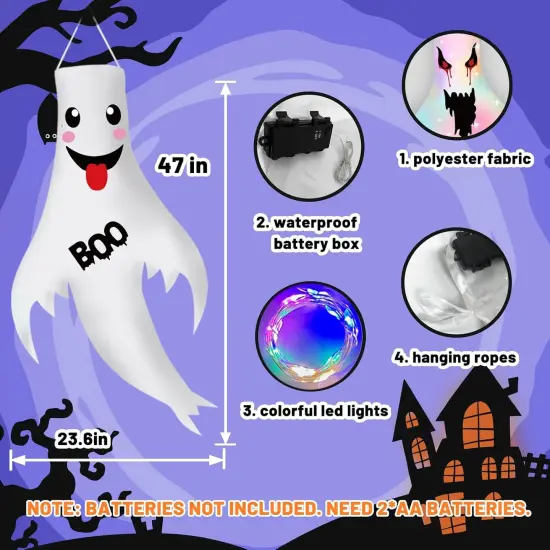 2Pcs 47" Halloween Ghost Windsocks with LED Light {3}