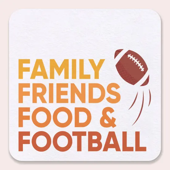 Big Dot of Happiness 25 Ct Family Friends Food and Football Drink Coasters, 4-Inch Disposable Square Paper Coasters for Friendsgiving Thanksgiving {1}