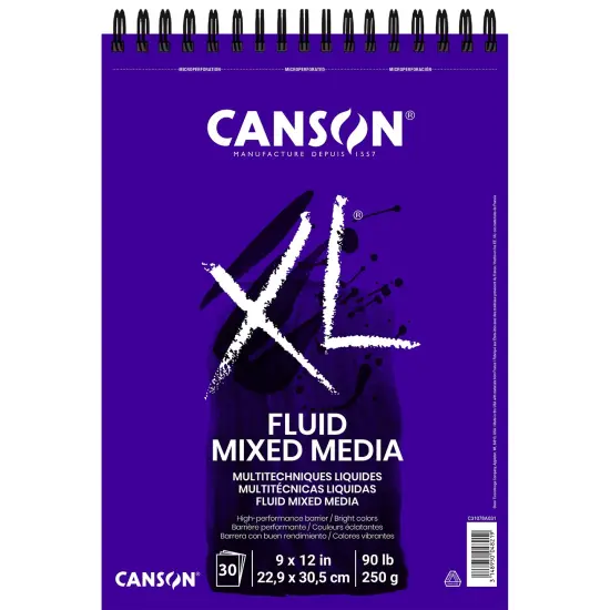 Canson XL Fluid Mixed Media Pad 9"X12"-Wire Bound, 30 Sheets {1}