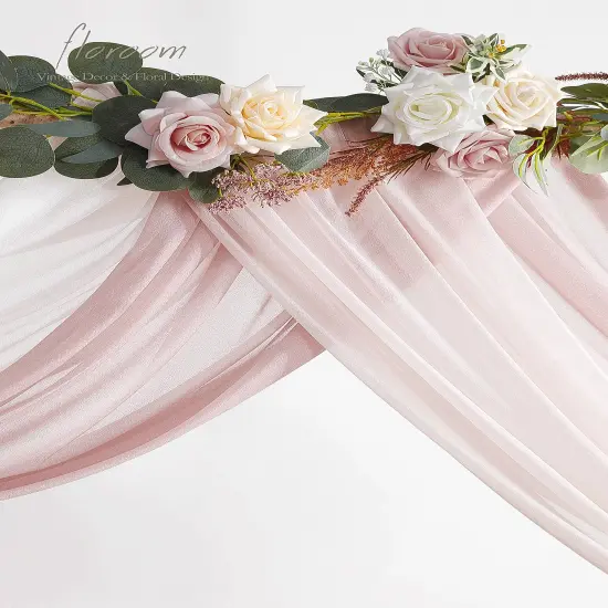 Wedding Arch Draping Fabric 3 Panels 20Ft Chiffon Fabric Drapes Arbor Drapery Wedding Ceremony Reception Swag Decorations (Dusty Rose +Blush +White) {4}