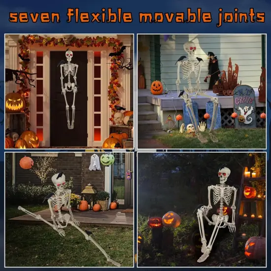 5ft Skeleton Life Size Halloween Decor with 3 Pcs Crows {4}