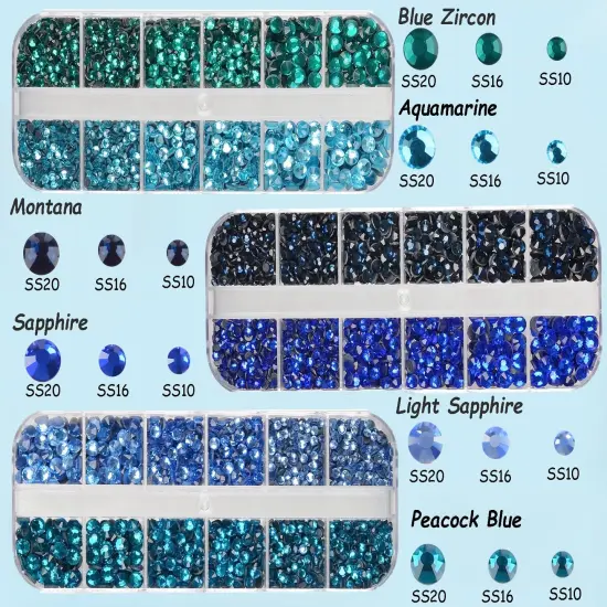4500pcs+ Flatback Glass Hotfix Iron On Rhinestones Crystal for DIY Making with 1 Tweezer & 1 Picking Pen for Shoe, Cloth, Face Art, Bag, Manicure(3-Sizes, 6-colors, Blue Color Series) {6}