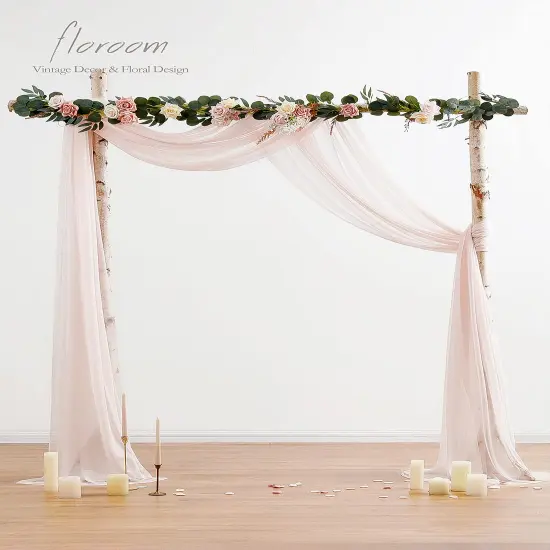 Wedding Arch Draping Fabric 2 Panels 20Ft Blush Chiffon Fabric Drapes Arbor Drapery Wedding Ceremony Reception Swag Decorations {5}