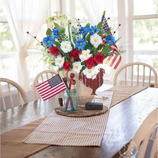 6 Pcs 4th of July Decorations Patriotic Memorial Bouquet 19.69'' Red White and Blue Decorations Flowers with Pampas Patriotic Decor for Easter Independence Day {5}