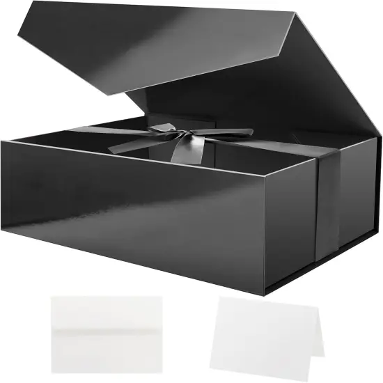 Large Black Gift Box with Ribbon and Lid, 11.5x8.1x3.8 Inches, Groomsman Proposal Boxes, Magnetic Gift Box for Presents (Glossy Black) {1}
