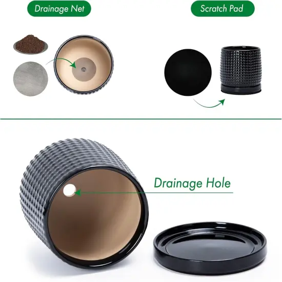 Set of 2 Ceramic 4 Inch Ceramic Beaded Stoneware Pots (Glossy Black) {4}