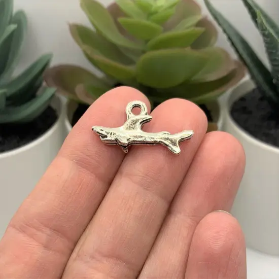 Silver Shark 3D Charms, 13x24mm {2}