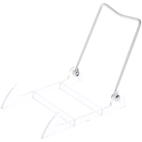 Bard's Folding White and Clear Plastic Easel Stand, 4" H x 4" W x 5.25" D {1}