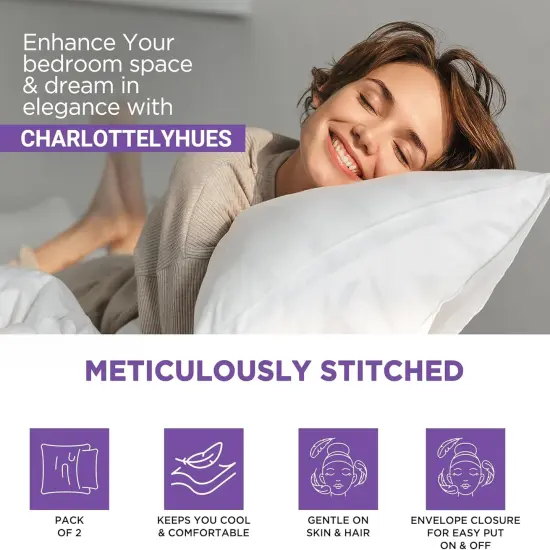 1000 Thread Count Queen White Pillow Cases Set of 2-100% Egyptian Cotton with Long-Staple Combed Pillows for Sleeping, Soft & Silky Bed Pillow Cover {2}