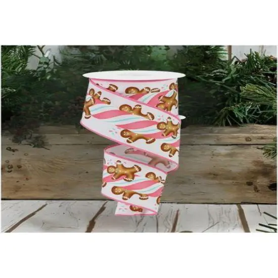 2.5" Gingerbread Kids Candy Ribbon: White/Pink (10 Yards) {3}