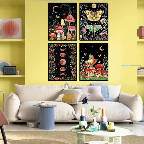 Paint by Numbers for Adults and Kids Beginner, 4 Pack Painting by Number Kits On Canvas, Without Frame DIY Moon Mushroom Oil Painting Acrylic Paints, Home Wall Decor Gift 12x16inch {3}