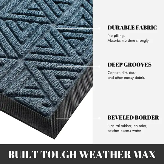 Front Door Mat Outside Entrance 29.5 x 17, Waterproof and Washable Outdoor Mat, Non Slip Rubber Backing, Heavy Duty Welcome Matt for Home Entry Floor Porch Garage Office, Low Profile, Mix Blue {3}