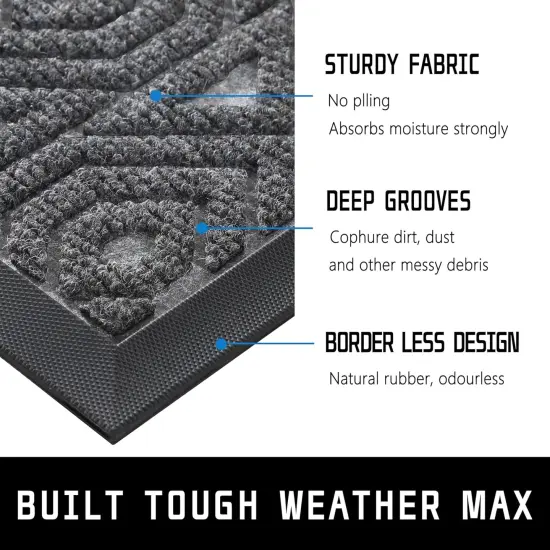 Door Mat, Outdoor Indoor Entrance Welcome Mat, Heavy Duty Entry Front Doormat, Stain & Fade Resistant, Low Profile, Sturdy Rubber, Easy Clean Patio, Waterproof, 29.5 x 17, Gray {4}