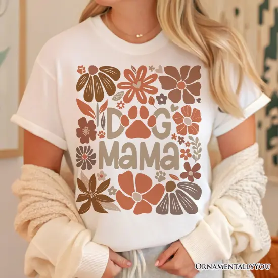 Dog Mama Boho Floral T-Shirt, White and Black Tee for Proud and Stylish Pet Lovers {5}