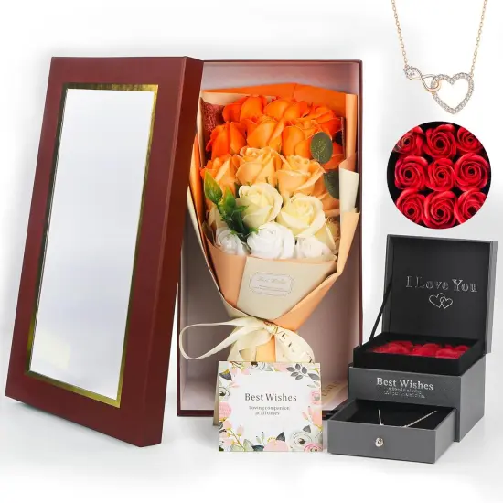 18 Flower Bouquet with Beautiful Love Necklace - ORANGE {1}
