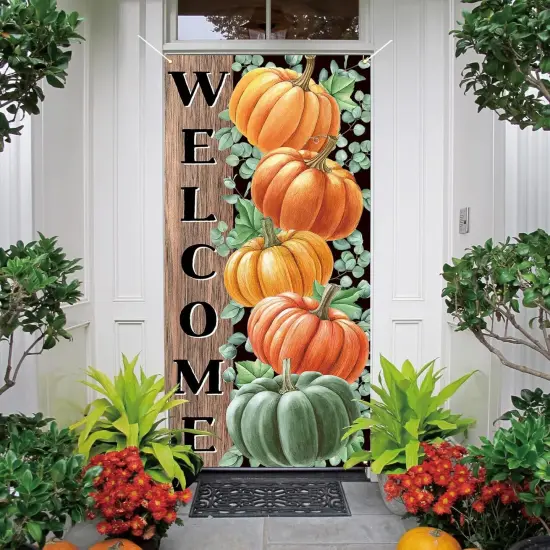 Fall Pumpkin Eucalyptus Door Cover for Front Porch,7236in {5}