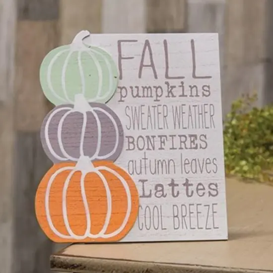 Fall Pumpkin Words Wooden Easel Sign Rustic Shelf Decor with Autumn Quotes and Kickstand {3}