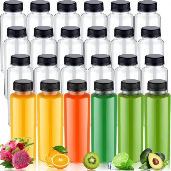 24 Pcs 12 Oz Plastic Juice Bottles with Caps {1}