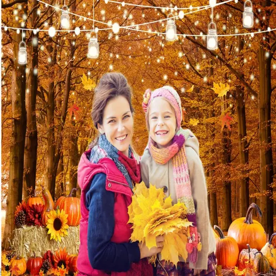 7x5ft Fall Backdrop - Maple Leaves Pumpkin Background {5}