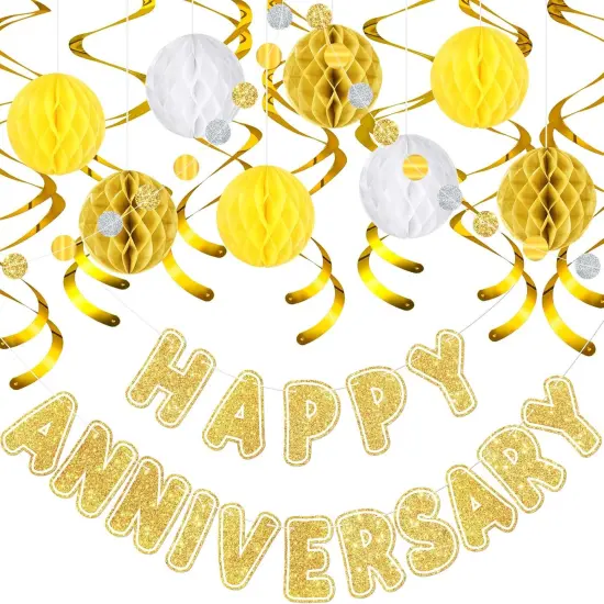 Happy Anniversary Decorations Gold Happy Anniversary Banner {1}