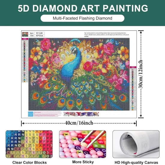 Peacock Diamond Art Kit for Adults Beginners 12x16 inch {2}