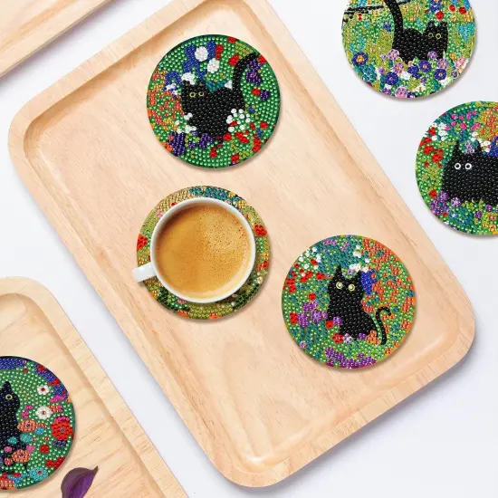 8 Pcs Black Cat Coaster Kits With Holder - Cats {3}