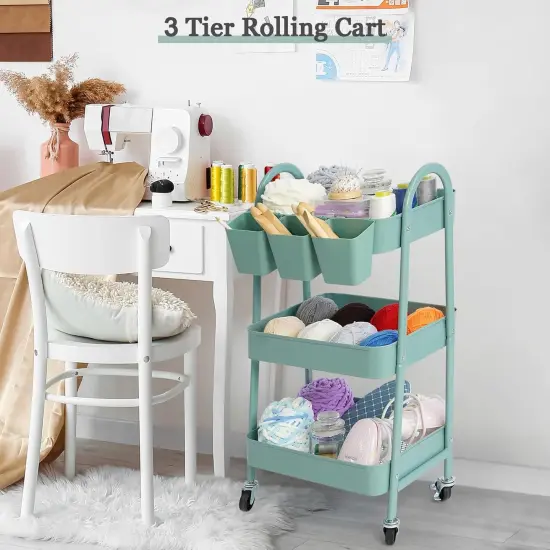 3-Tier Rolling Cart - Green {4}