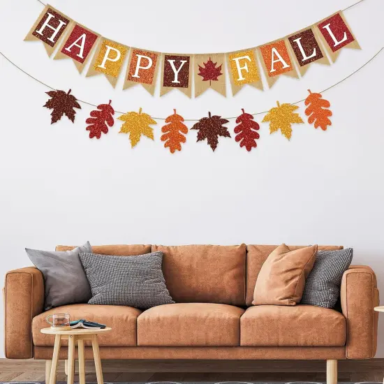 2Pcs Fall Banner Glitter Maple Leaf Paper Banner {2}