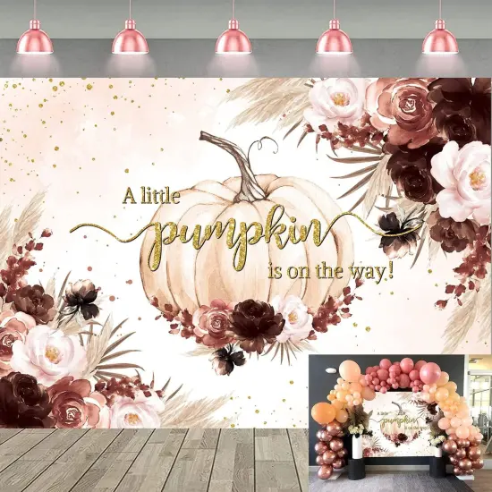 Fall Pumpkin Backdrop for Girl Boho Baby Shower Party Decorations {1}