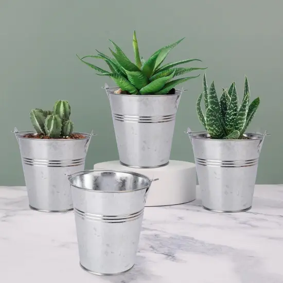 Elegant Galvanized Buckets with Handles {3}