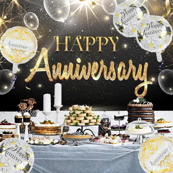 6 Pcs Anniversary Mylar Balloons Round Foil Helium Balloon {4}
