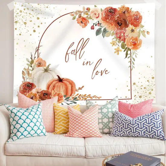 7x5ft Fall in Love Backdrop Pumpkin Floral Wedding Bridal {5}
