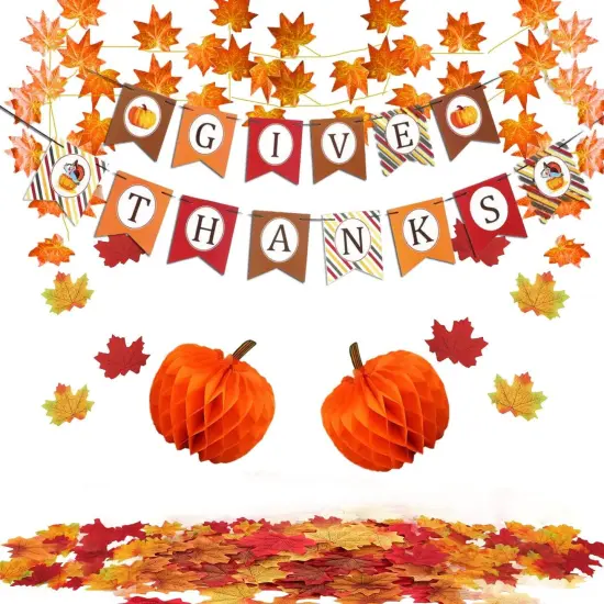 GIVE Thanks Hanging Banner Autumn Pumpkin Honeycomb Ball {1}