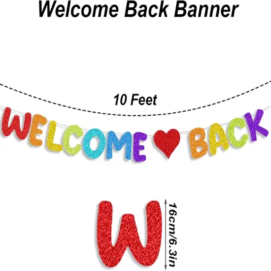 Colorful Glitter Welcome Back Banner for First Day of School Decorations {2}