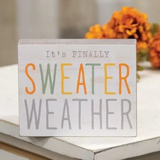 Festive Fall Wooden Block Sign with Natural Wood Edges and Multi-Color Sweater Weather Text {2}
