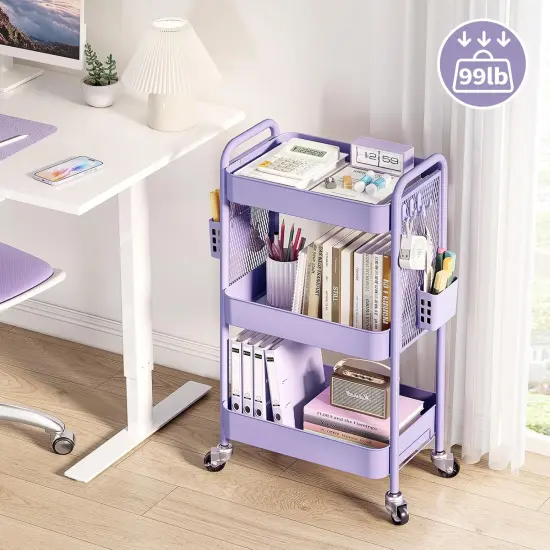 3 Tier Rolling Cart Storage Organizer - Purple {4}