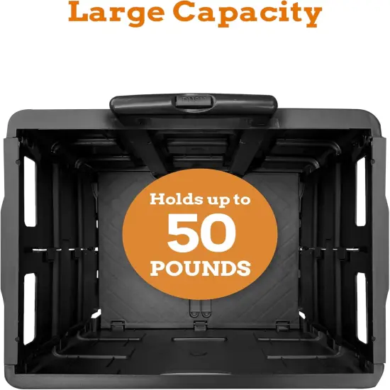 Ultra-Slim Rolling Collapsible Storage Pack-N-Roll Utility-carts, with Telescopic Handle, for Home, Garden, Shopping, Office, School use, Medium, Black {3}