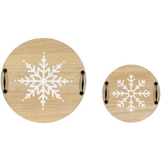 Northlight Round Snowflake Christmas Serving Trays with Handles - 15.75" - Set of 2 Brown {3}