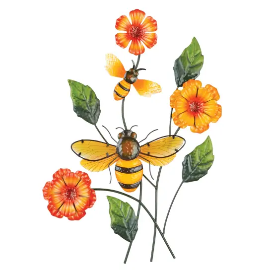 Collections Etc 3D Bee Colorful Floral Metal Outdoor Wall Art {2}