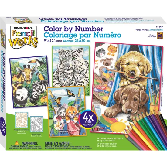 Pencil Works Color By Number Kit 9"X12" 4/Pkg-Friendly Animals {3}
