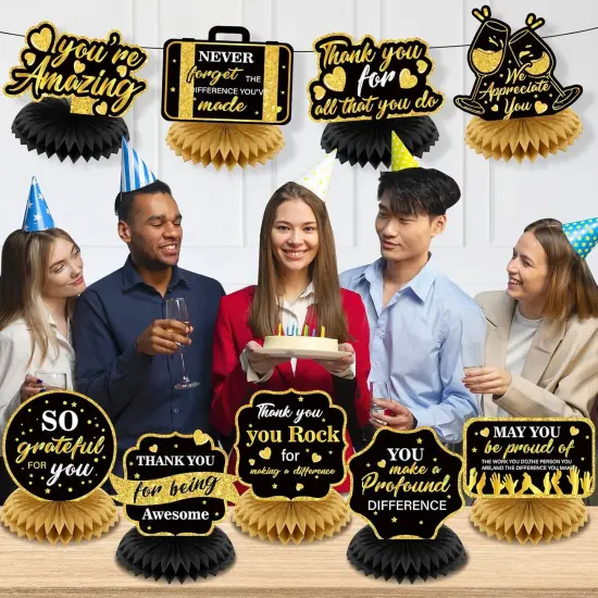 9Pcs We Appreciate You Decorations Black Gold {4}