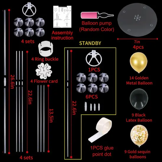 4 Set Black Gold Balloon Centerpieces {3}