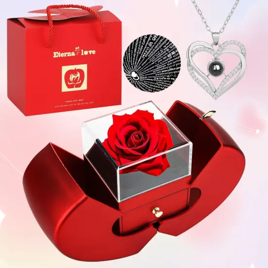 Preserved Rose with I Love You Necklace and Ring in 100 Languages {3}