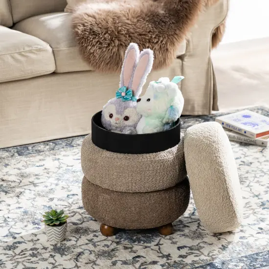 Modern Gradient Upholstered Storage Ottoman or Accent Stool with Rubberwood Ball Feet Brown {5}