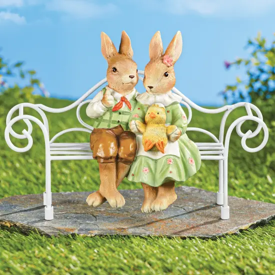 Collections Etc Hand-Painted Bunnies on a Bench Decoration {1}