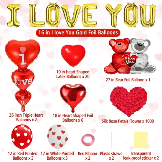 Valentines Day Decorations - Balloons, Silk Rose Petals, Ribbon And Straw {4}