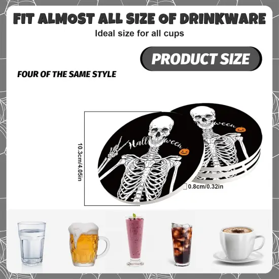 6Pcs Halloween Skeleton Coasters Spooky Skeleton Ceramic Coasters {2}